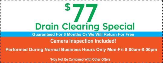 Get your drain cleaned in Denton for just $77